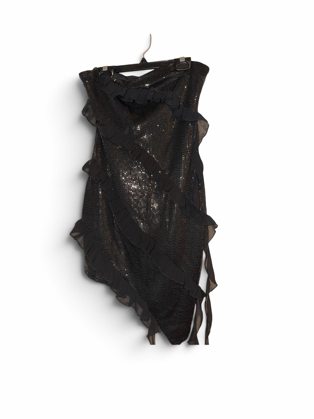 Black strapless Sequin Asymmetrical Dress with Ruffles